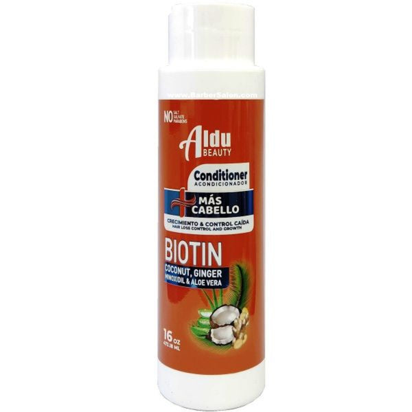 16 oz bottle of Aldu Beauty Mas Cabello Biotin Conditioner for hair growth and strength